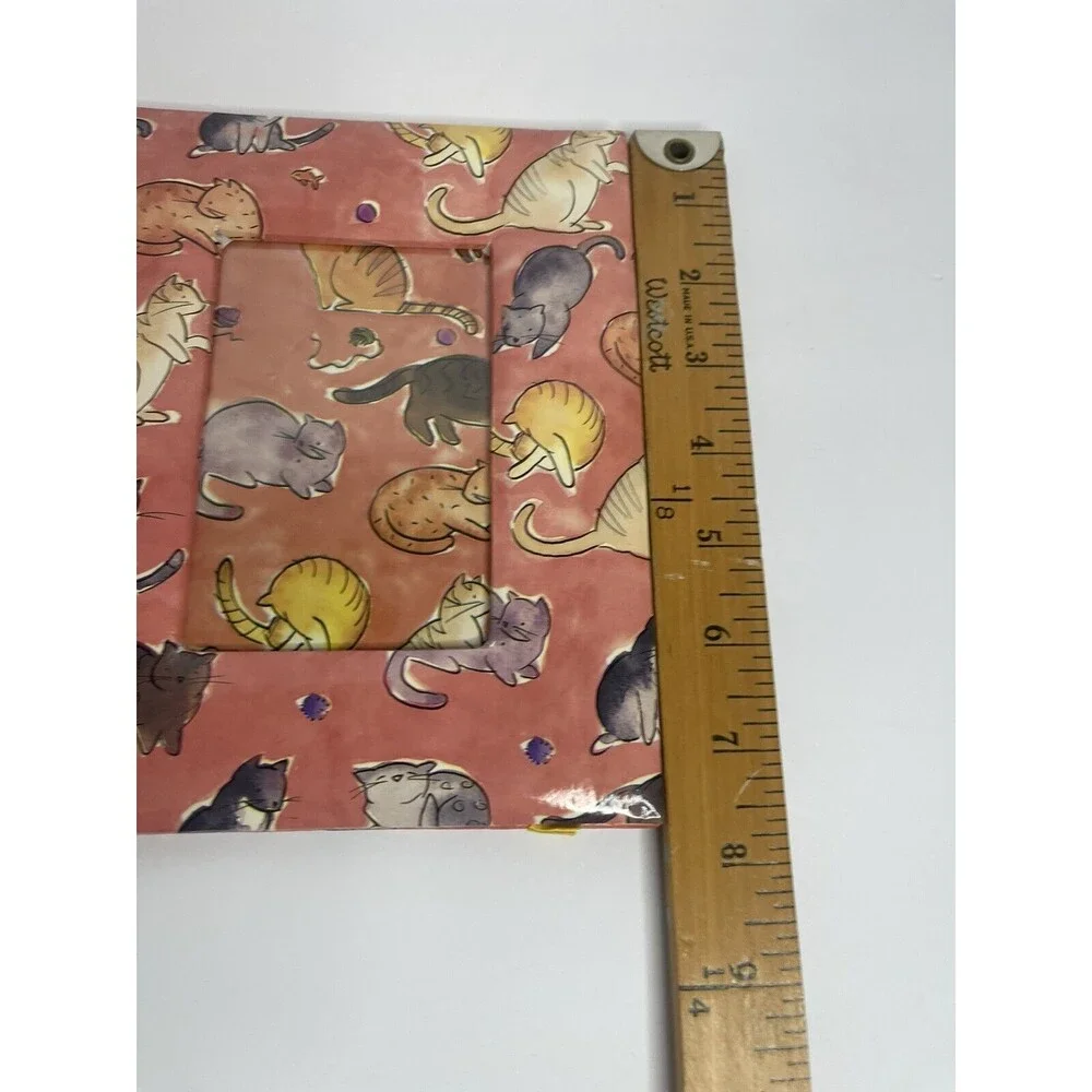 Vintage Cat Print Cartoon Cardboard Coral Red Photo Frame Holds 4